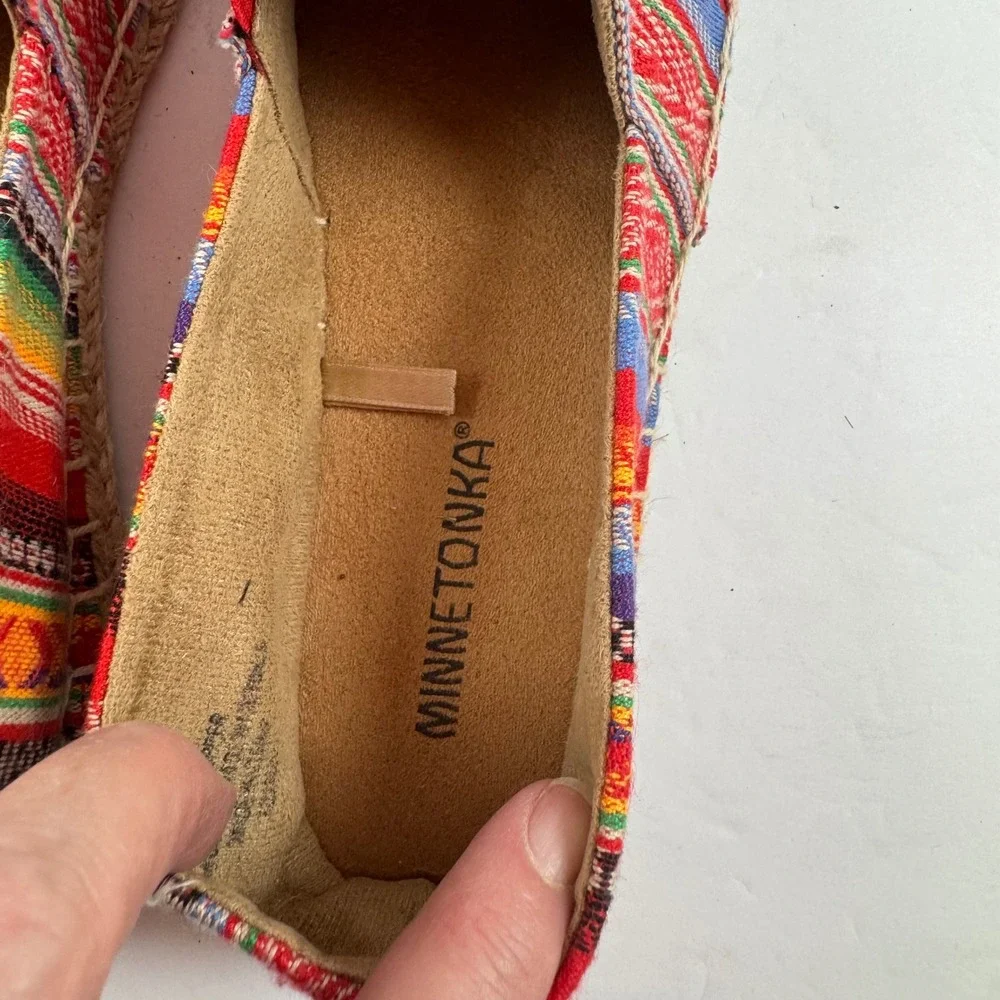 Minnetonka Womens‎ Multicolor Striped Fabric Espadrille Slip On Flat Shoes 8M